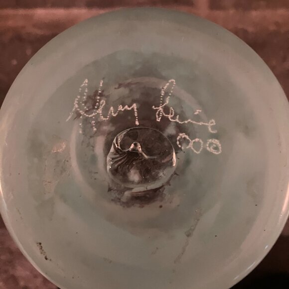 Tall Blue/Brown Signed Henry LevineArt Glass VASE (10.75"Hgt x 3.25"Dia) - Picture 3 of 5